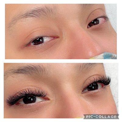 Before and after eyelashes extension