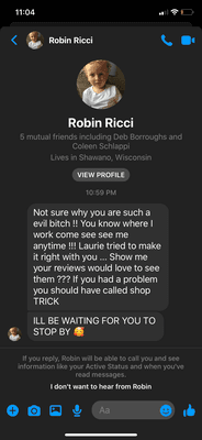 After my terrible wax experience, Robin the waxer found me on Facebook and messaged me.