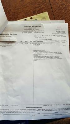 This is the bill I got from Prestige Automotive.