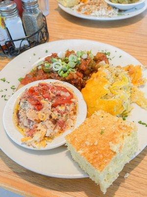 Catfish with Tomato Pie and Squash Casserole