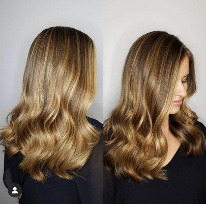 Golden blonde highlights + balayage