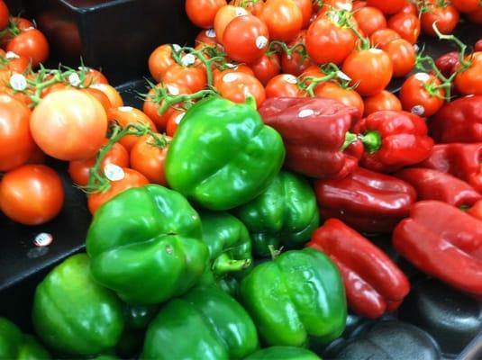 Fresh peppers and tomatoes.