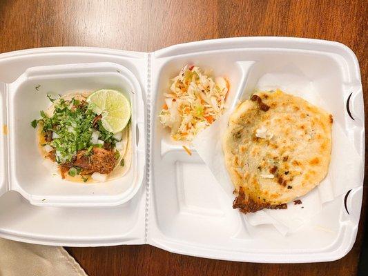 Birria taco + spinach and cheese pupusa