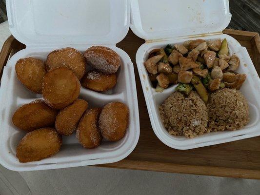 Chinese donuts and Chicken hibachi