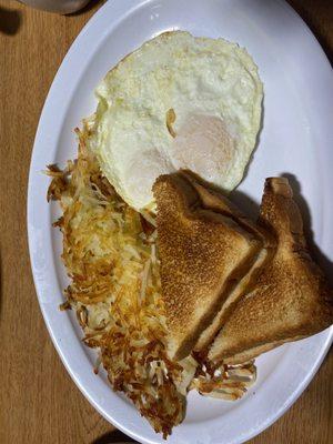 Eggs, hash browns, and toast