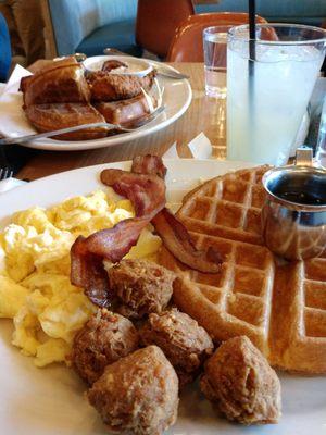 Chicken & waffles w/ the gravy on the side. Miners Breakfast w/ waffle instead of a pancake.