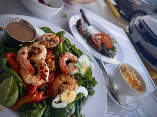 Hot Shrimp Salad with Baby Spinach* , Grilled Steak with Chimichurri Sauce* , Macaroni & Cheese