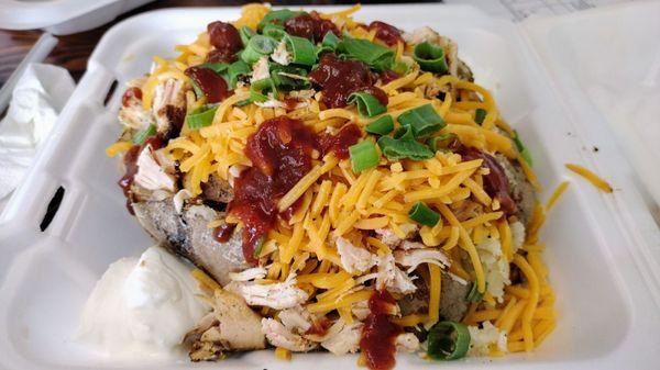 Loaded Baked Potato with smoked chicken!!  Fantastic flavor!