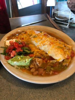 High line smothered burrito - fabulous!  Everything is homemade here! 1/2 size just as perfect, only smaller.