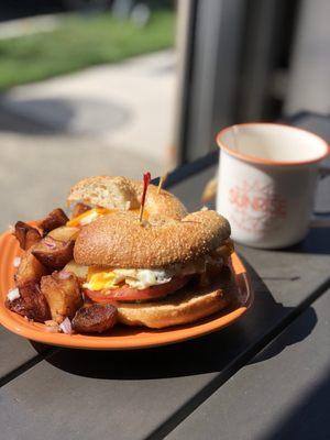 Jersey tomato and avocado sandwich on a bagel! Yum.