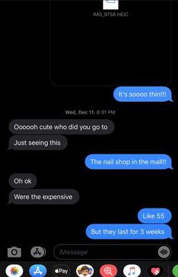 Convo with my friend about my nails.