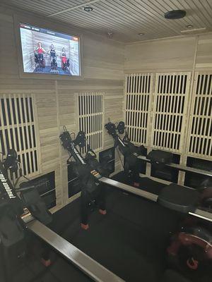 Row machines in the sauna