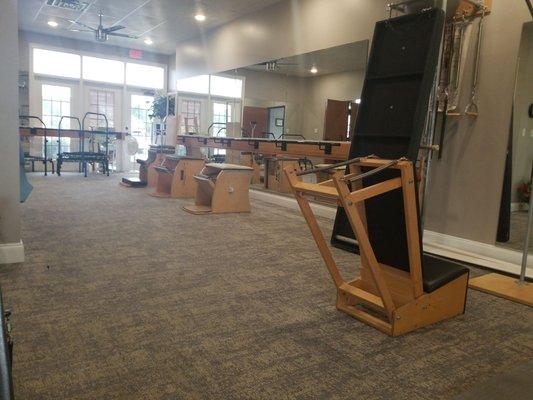 Barres, chairs and trampoline.