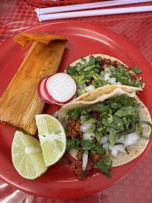 Chorizo Tacos and tamale