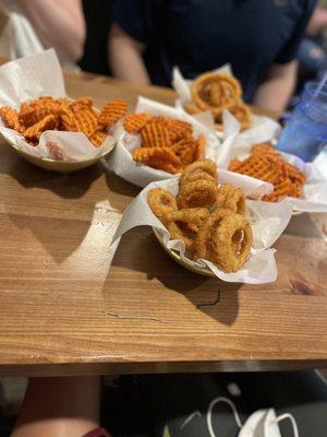 Sweet potato fries and Onion Rings