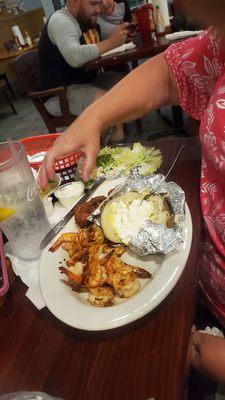 grilled shrimp and baked potato