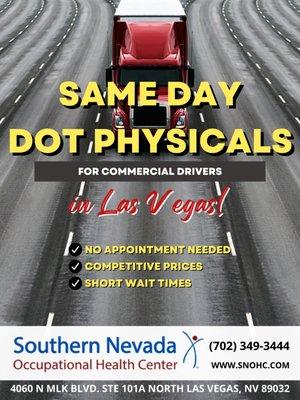 Same day - short wait DOT Physical Exams