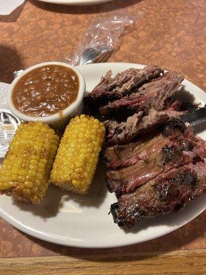 Brisket n Ribs n Fried corn on the cob n baked beans