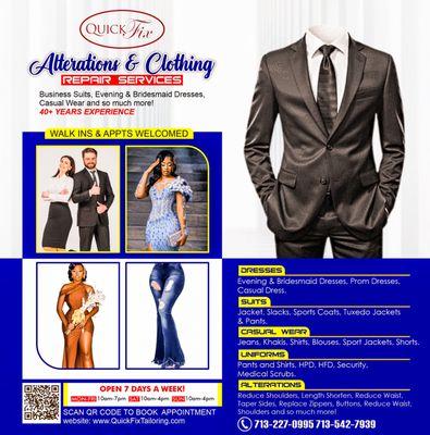 Alterations Men's Suits & Womans Dresses. Formal Wear and Business Suits. Casual Wear, Jeans, Khakis, Polo Shirts, TShirts, Bllouses Skirts