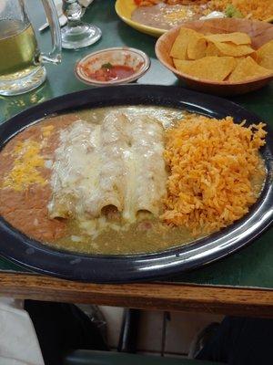 Enchilada Verdes, they do it right! Great Verde sauce, tender pork.