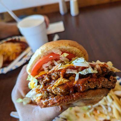 nom nom nom - red chile and cheese with two bigger-than-half-pound patties