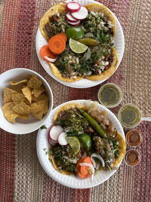 Tacos de carnitas, asada, pastor y suadero