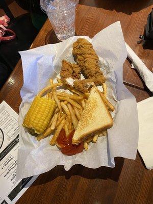 Kids tenders with fries. Added a corn