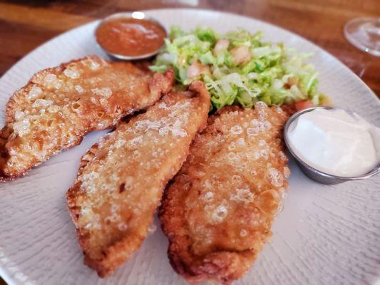 Empanadas with Pulled Chicken along with Queso Fresco and Hot Salsa