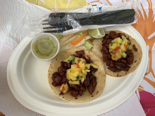 San Francisco tacos - marinated pork with the best pineapple salsa ever.