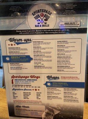 Front of menu