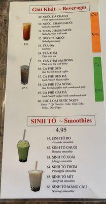 Menu P4, August 2024 - Drinks and Smoothies