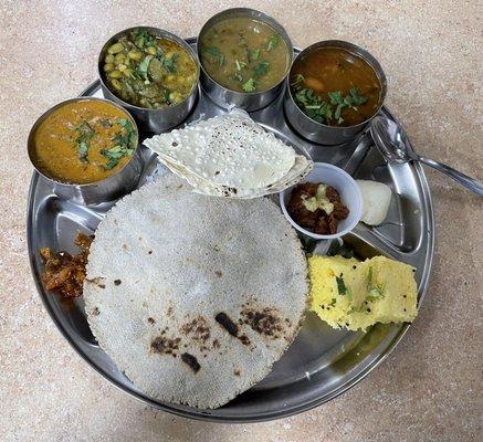 Full Gujarati Thali with bajra na rotla