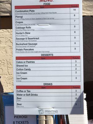 Food and drink menu at the festival ($1 per ticket)