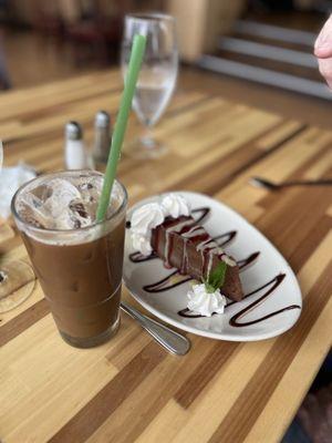 Iced coffee and double chocolate truffle torte.