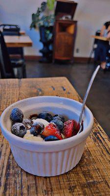 Complementary Whipped cream and fruit