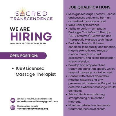 Send your resume and references to our email: sacredtranscendence@gmail.com