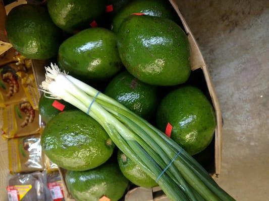 Avocados and green onions.  These are 2.50. But they are huge.