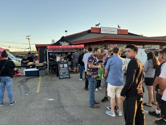 The line was a good indication that the food was going to be good and it was.