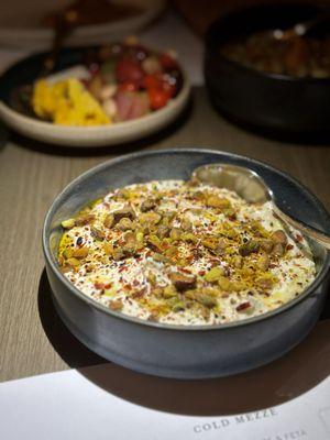 Whipped Feta (crushed pistachio, aleppo & urfa pepper, olive oil), $16