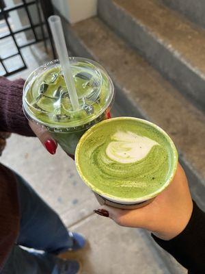 Iced strawberry matcha  Hot matcha latte