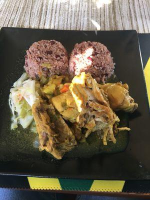 Curry Chicken Meal, Steamed Cabbage Green Beans and Carrots, Rice and Peas only