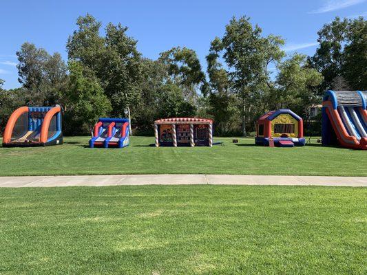 Inflatable basketball shoot, skee ball, carnival 3-in-1, fun house, triple lane slide