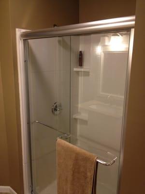 Fiberglass remodel units look great and last when installed properly! Replace your t/s with a walk in shower w/seat.