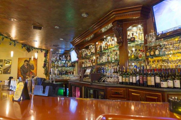 Bar area with a huge selection of wines and spirits