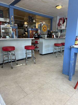 The counter in an old fashioned diner with the best food