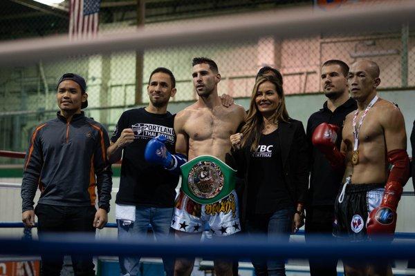 Kru Bander after winning a W.B.C. Muay Thai championship