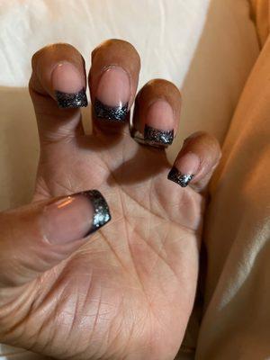 Acrylic French tips Black/Navy glitter