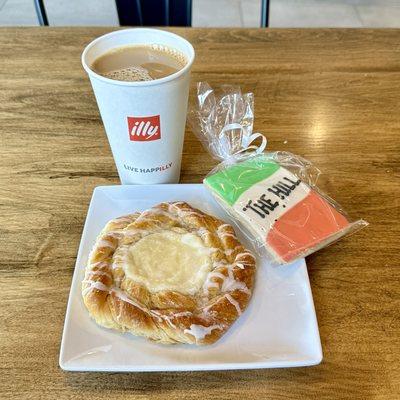 Coffee, cookie, and a cheese pastry