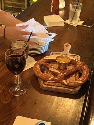 Giant pretzel with green Chile cheese dip