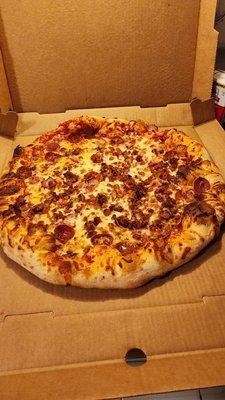 Meat lovers...  I always get my pie uncut so I can crisp it up.  Best pizza!!!